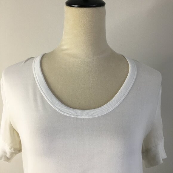 JAMES PERSE White Sheer/Thin Short Sleeve Ribbed Trim Tee Shirt Top - Picture 6 of 11
